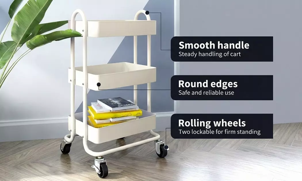 Levede 3-Tier Stainless Steel Storage Trolley with 360° Wheels