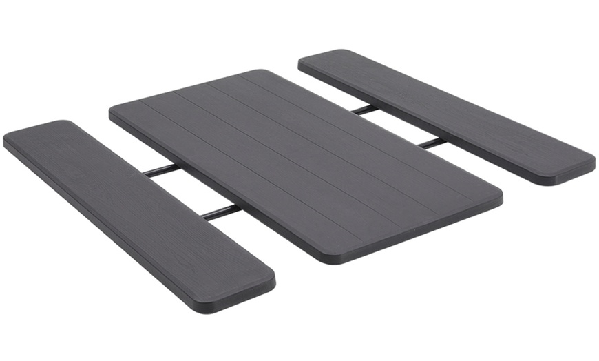 Image 2: Foldable Black Picnic Table and Bench Set