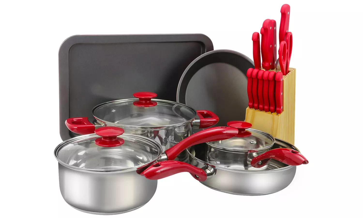 Sunbeam Crawford Cookware Combo Set in Red with Bakelite Handles (21-Piece) - Primary Image