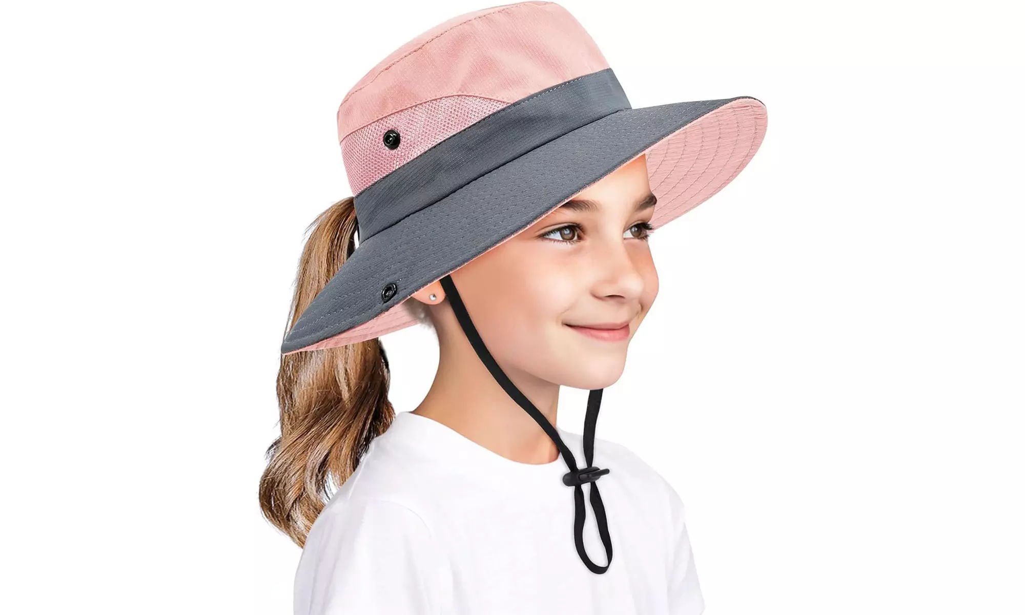Womens UV Protection Hat Foldable Wide Brim Ponytail Sun Hats