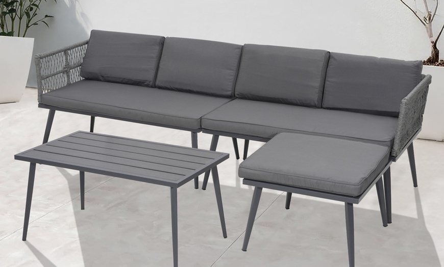 Image 3: Four Seater Outdoor Sofa Set with Table and Footrest