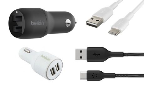 Belkin Dual USB Car Charger - 2 12W USB-A Ports with Fast Charging Type C Cable Black Type C Single Car Charger Only