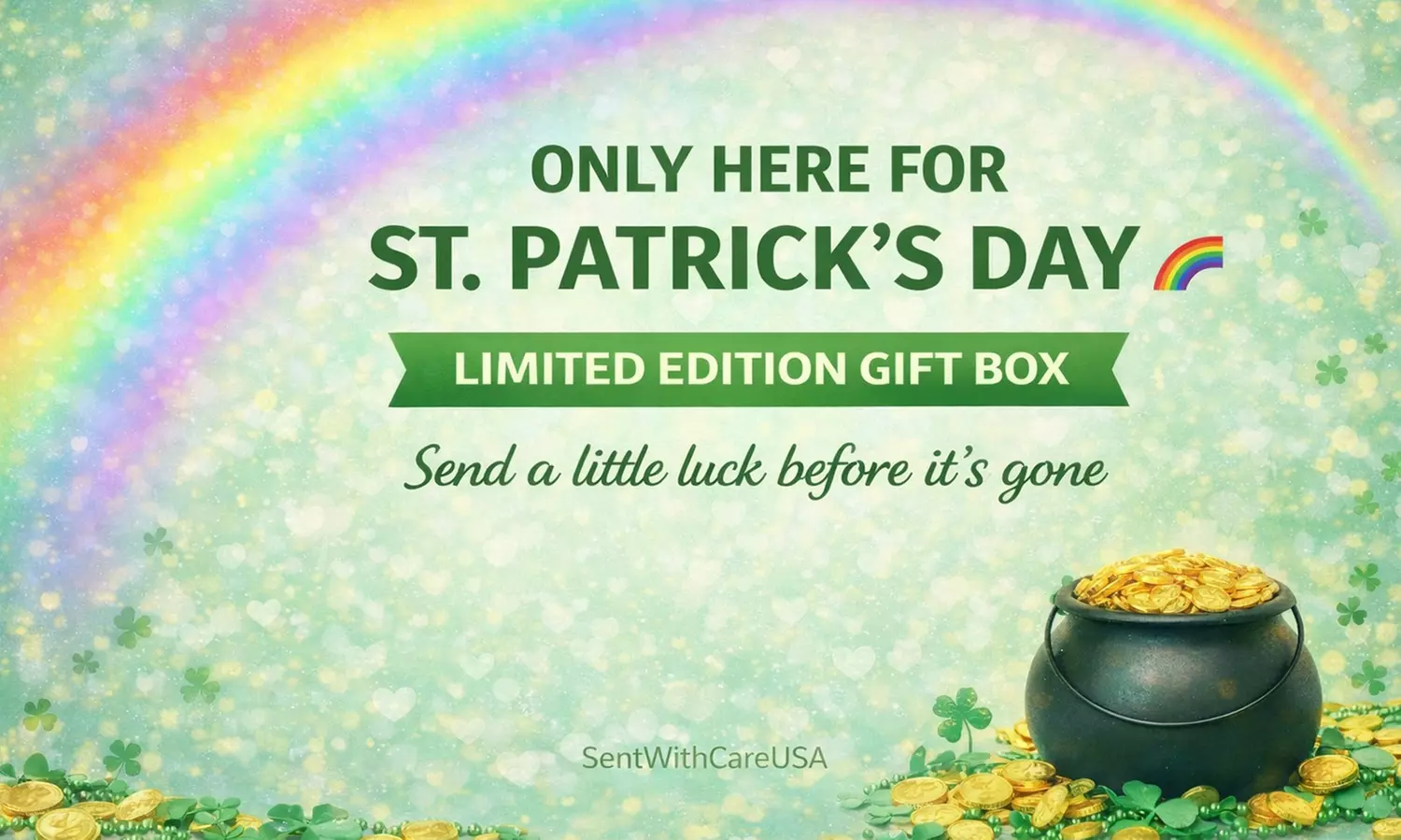 St Patricks Day Gift Box - Green Candy & Snack Box w/ Leprechaun Toy Gift for Kids