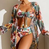 Image 1: Bikini de cintura alta con estampado floral y kimono a juego