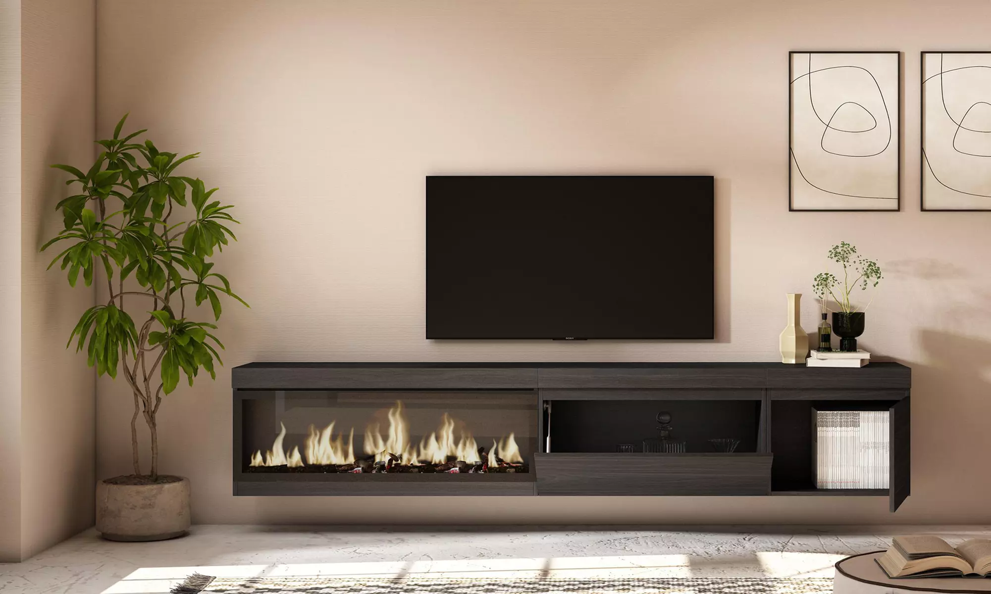 Meuble TV suspendu avec grande capacité de rangement