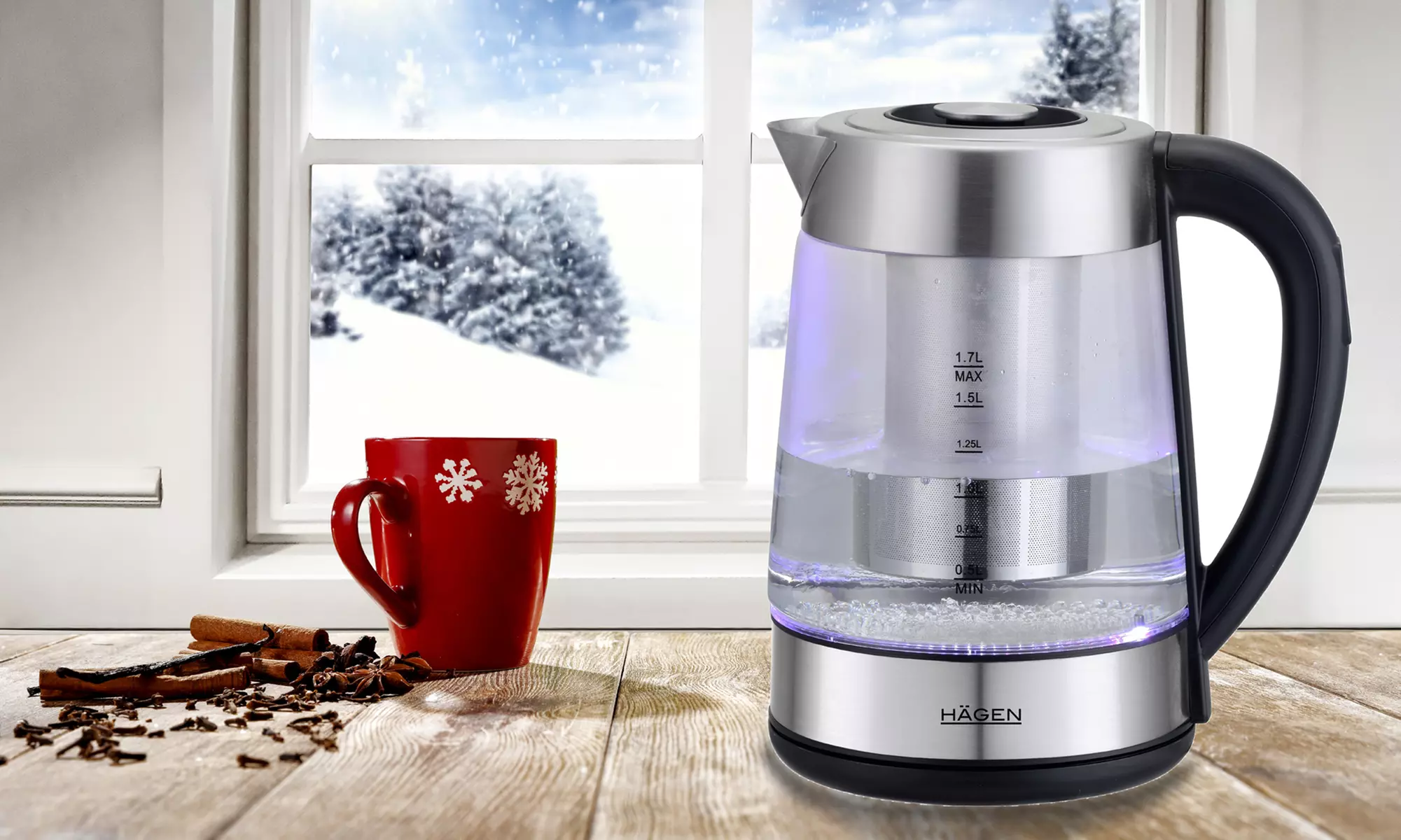 Bouilloire à thé led 1,7L 2200W Hagen HA 5019, livraison offerte - Primary Image