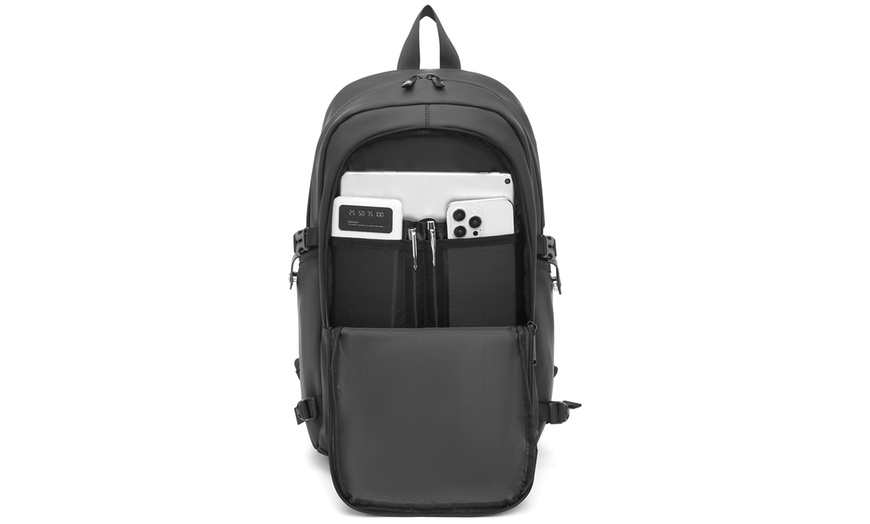 Image 12: KONO PVC Coated Water-Resistant Backpack Travel Business Laptop Bag