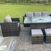 Image 1: 7-Seater Rattan Effect Garden Lounge Set with Gas Fire Pit Table