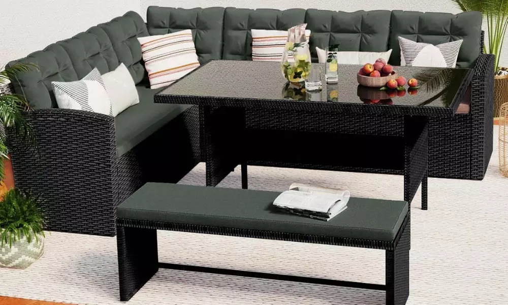 Salon de jardin Kocoon 8 places canapé d'angle, modèle "Oscar"