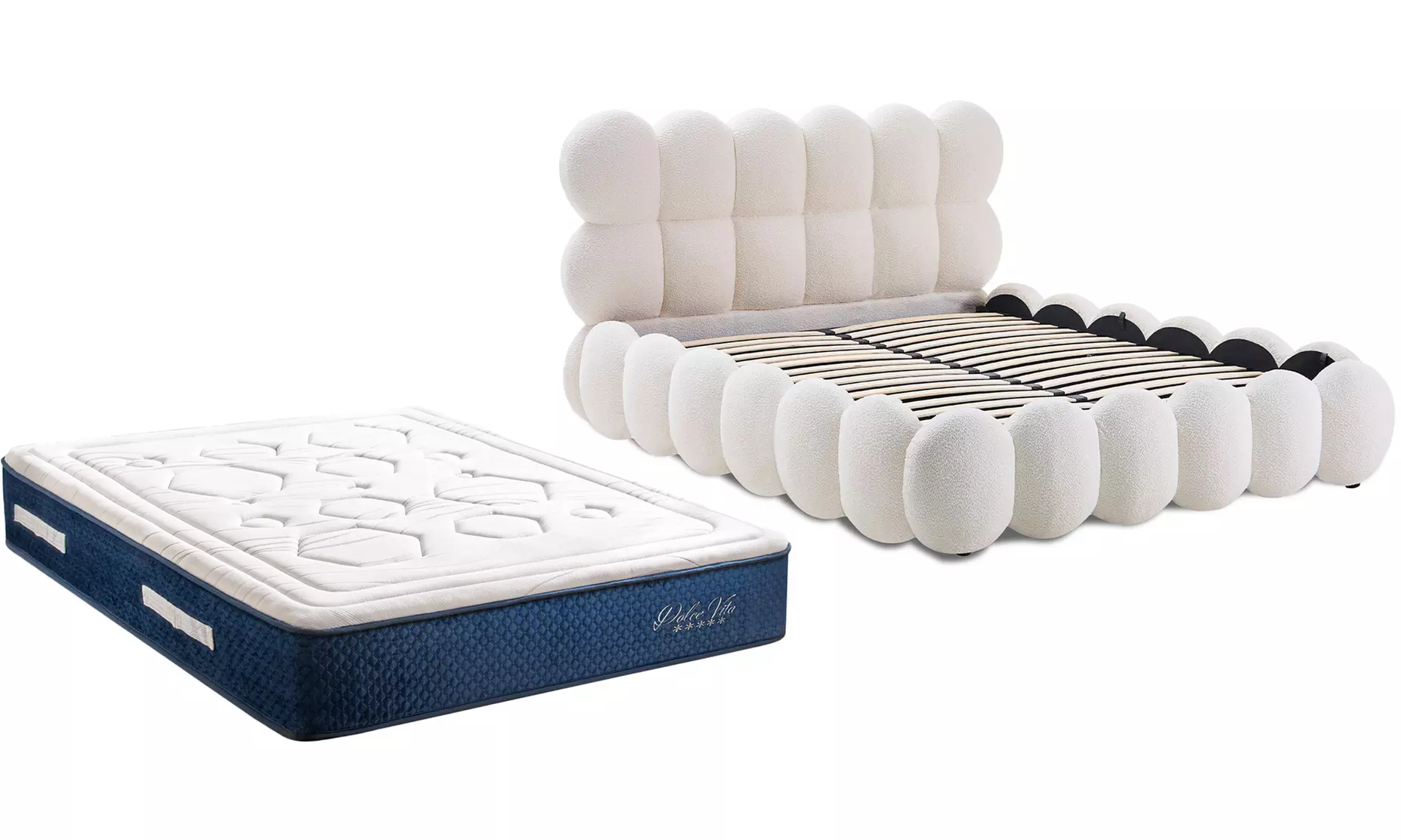 Lit coffre Megève en laine bouclée blanche