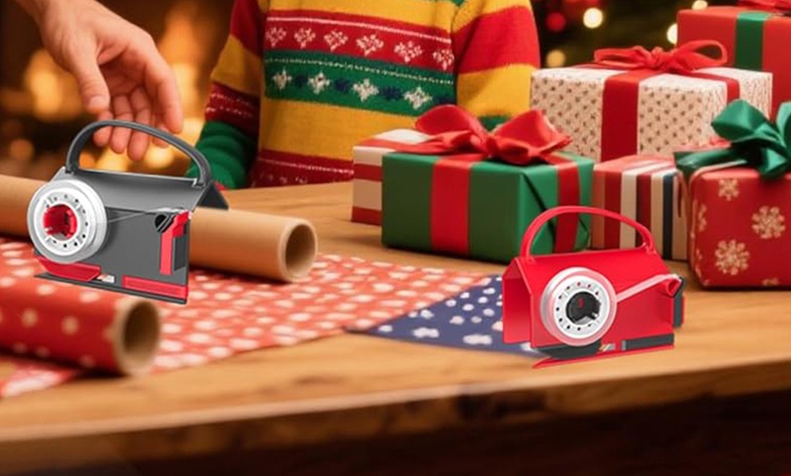 Image 1: Two-Pack 2-in-1 Wrapping Paper Cutter and Tape Dispensers