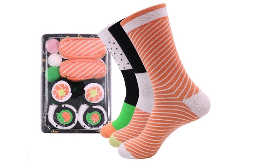 Image 2: Three, Four of Five Pairs of Sushi Creative Socks in Box