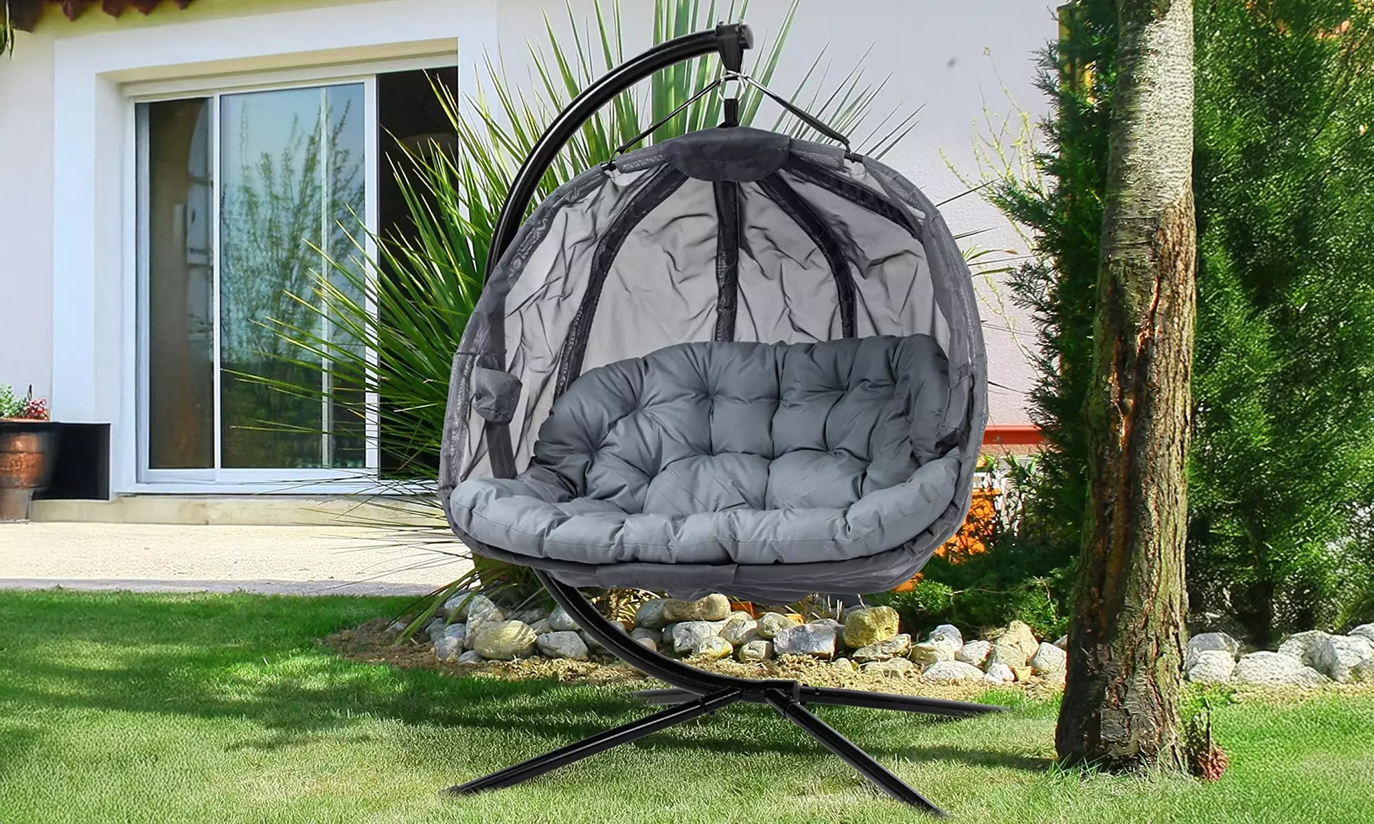 Outsunny Double Hanging Egg Chair in Grey or Cream