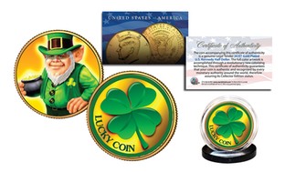 Leprechaun and Four Leaf Clover Lucky Genuine 2016 JFK Half Dollar