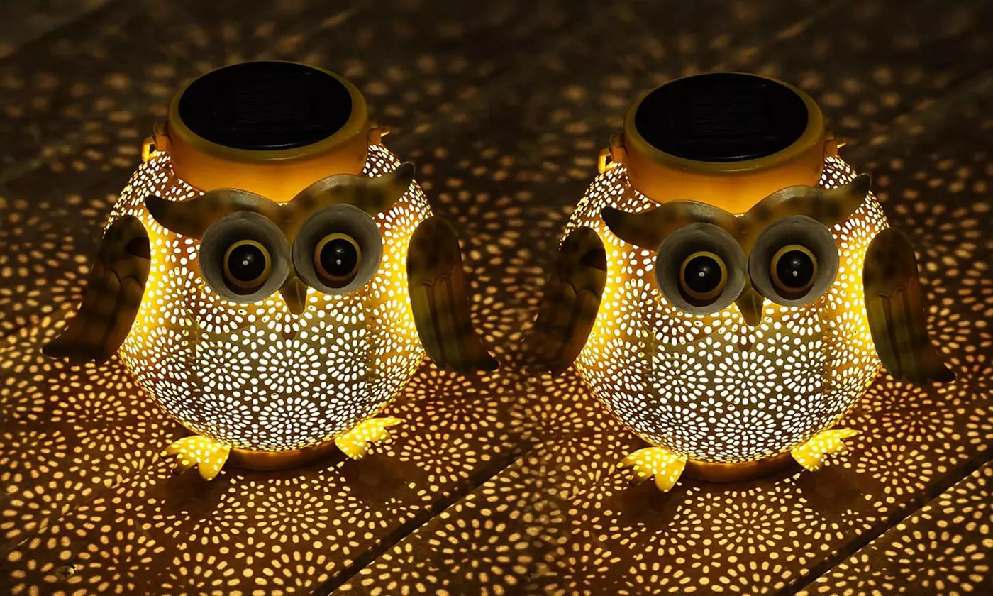 2 Pack Hanging Solar Lanterns Owl Pattern Pathway Decorative Lantern Lights