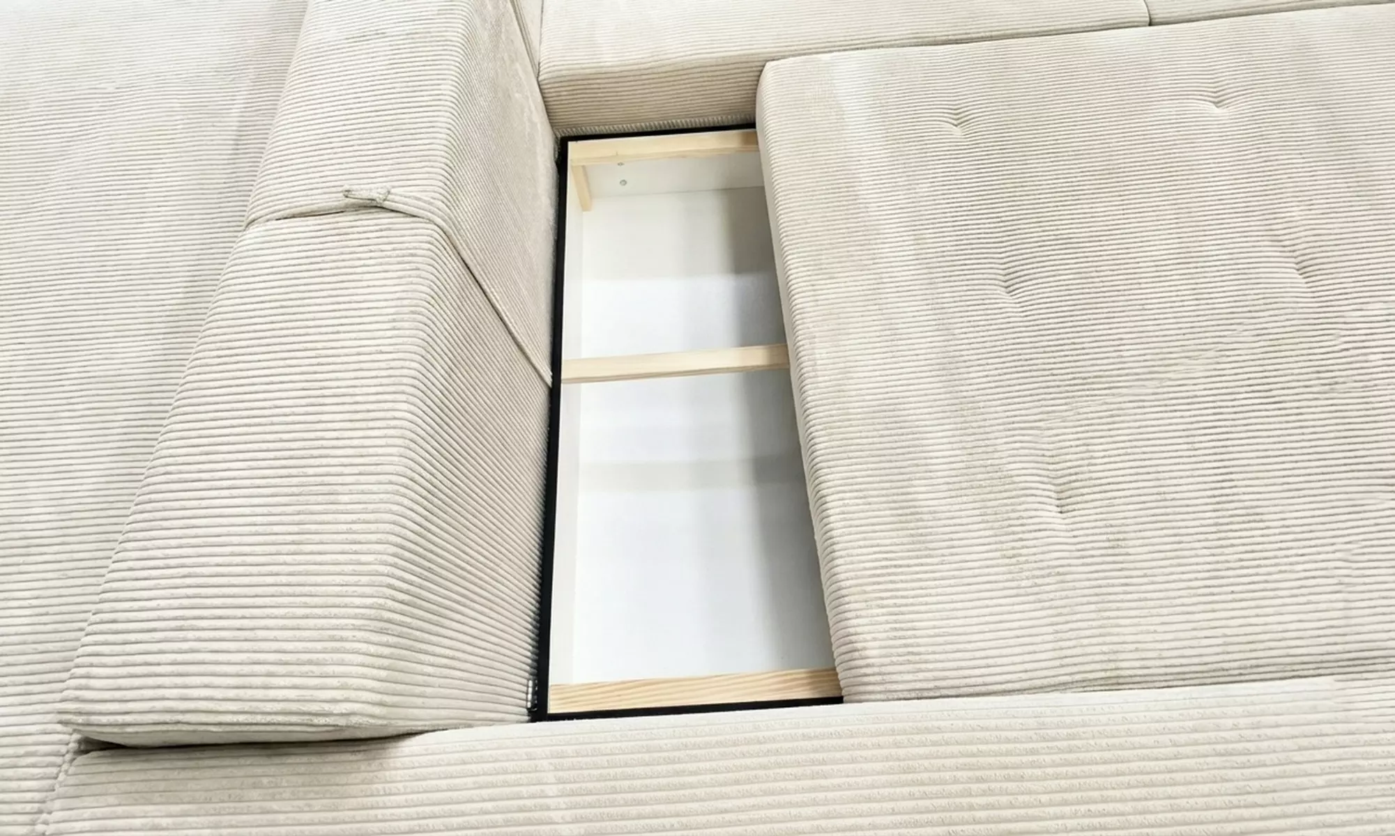 Canapé d'angle convertible "Farah" velours côtelé beige