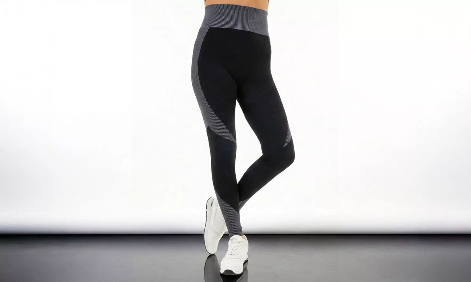 Women’s High-Waist Textured Panel Leggings with 4-Way Stretch