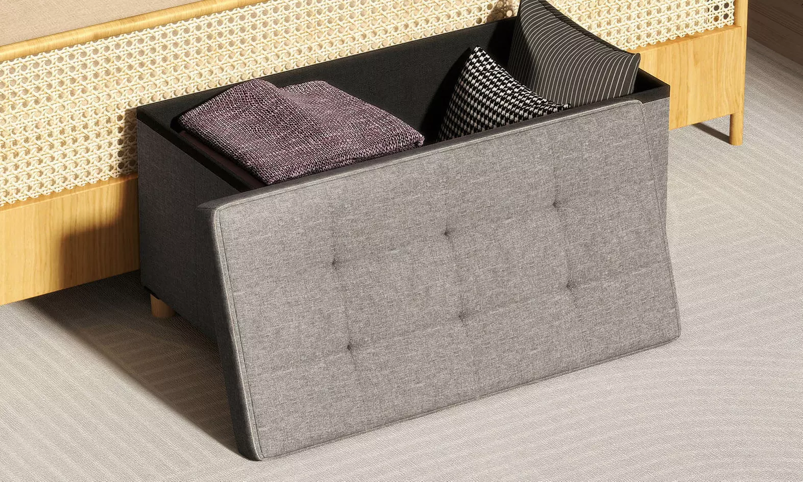 Costway 18 Inches Ottoman with Storage,Tray & Rubber Wood Legs for Small Space