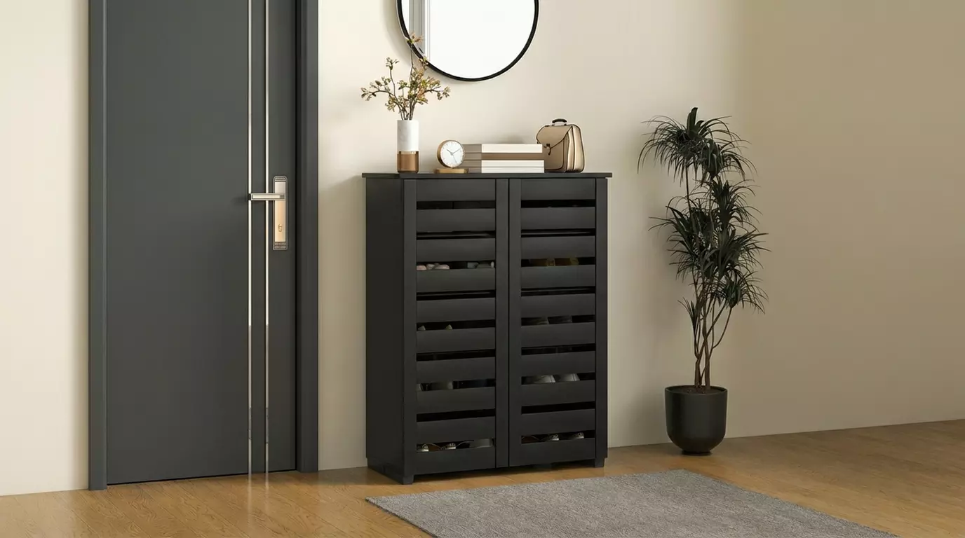 HomCom Shoe Storage Cabinet with Slatted Doors - Primary Image