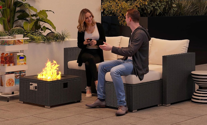 Image 8: Outsunny Five-Piece Rattan-Effect Furniture Set with Fire Pit Table