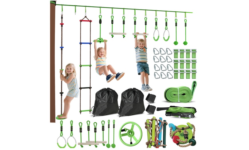 Image 5: Aiyaplay Obstacle Course for Kids, with 10-Piece Slackline Kit