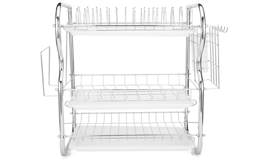 Image 3: Three-Tier Dish Drainer Rack Plate Draining Tray Board
