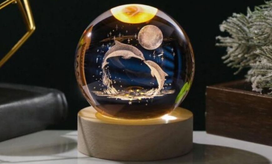Image 6: 3D Engraved Crystal Ball Night Light with Solid Wood Base