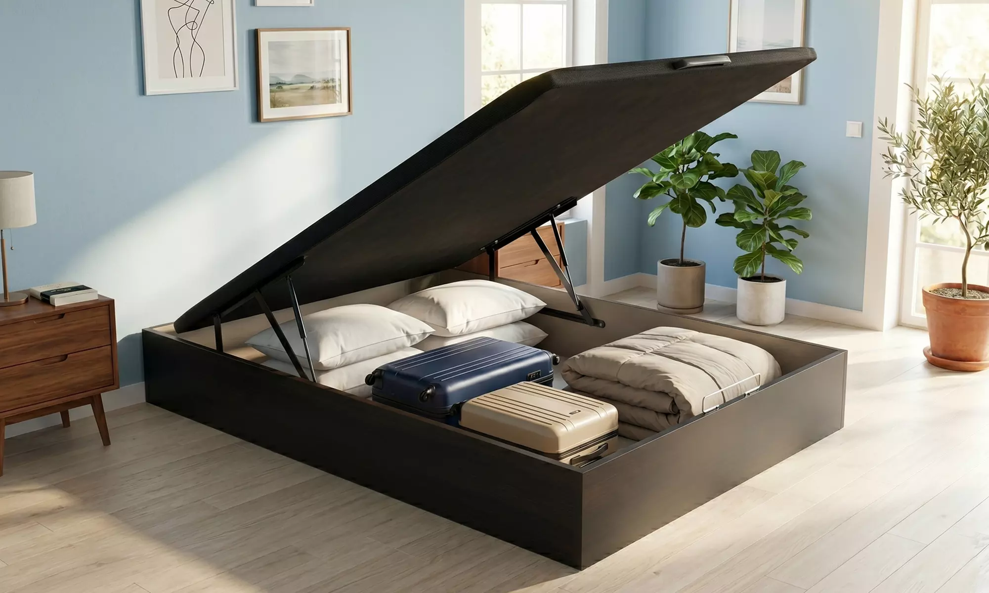 Canapé Abatible Altura 32cm ENVIO, MONTAJE Y RECOGIDA ANTIGUO GRATIS, Gran Capacidad, Madera, Tapa 3D