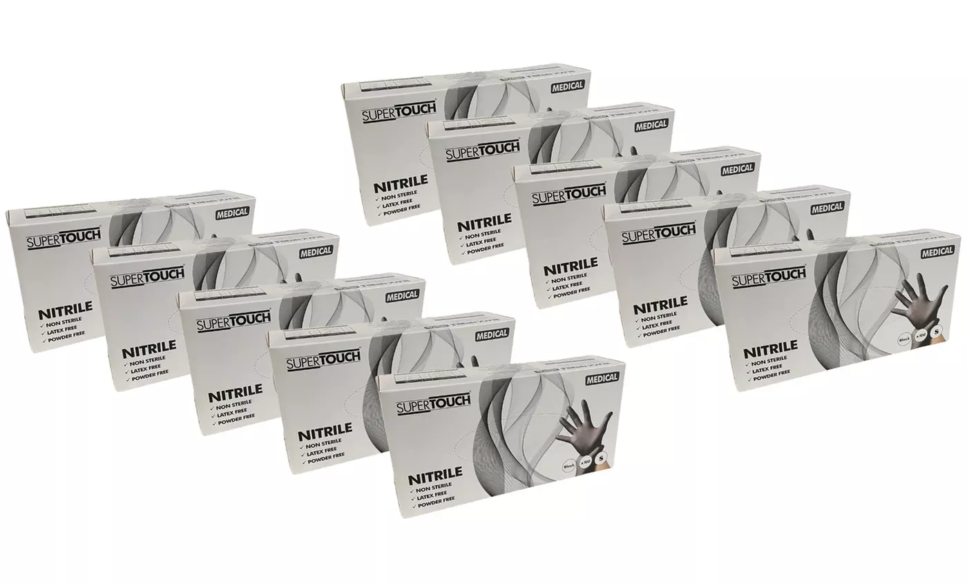 Up to 10 Packs of 100 Supertouch Black Nitrile Gloves