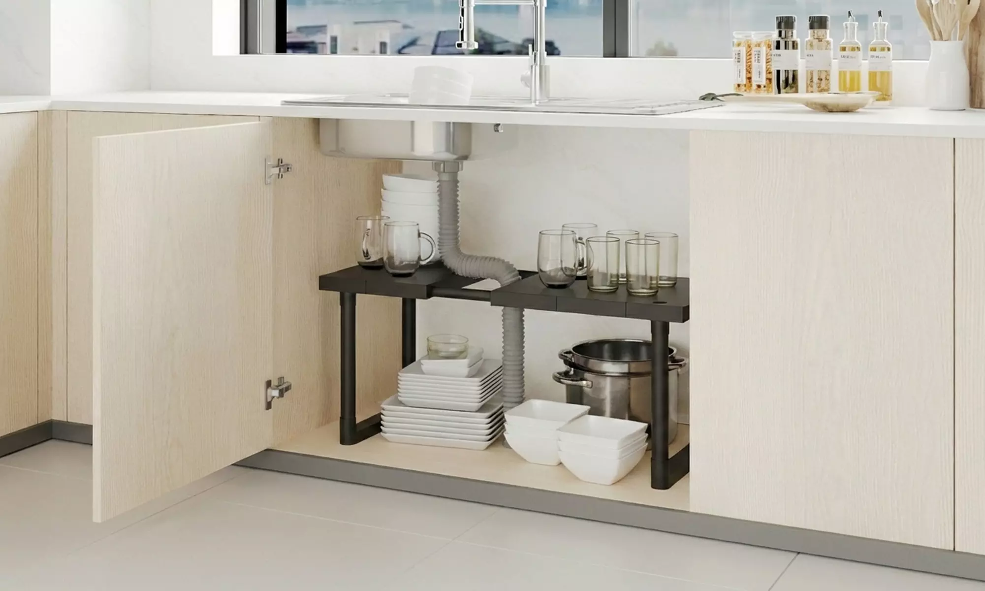 Mobiletto organizer da cucina per sotto lavello