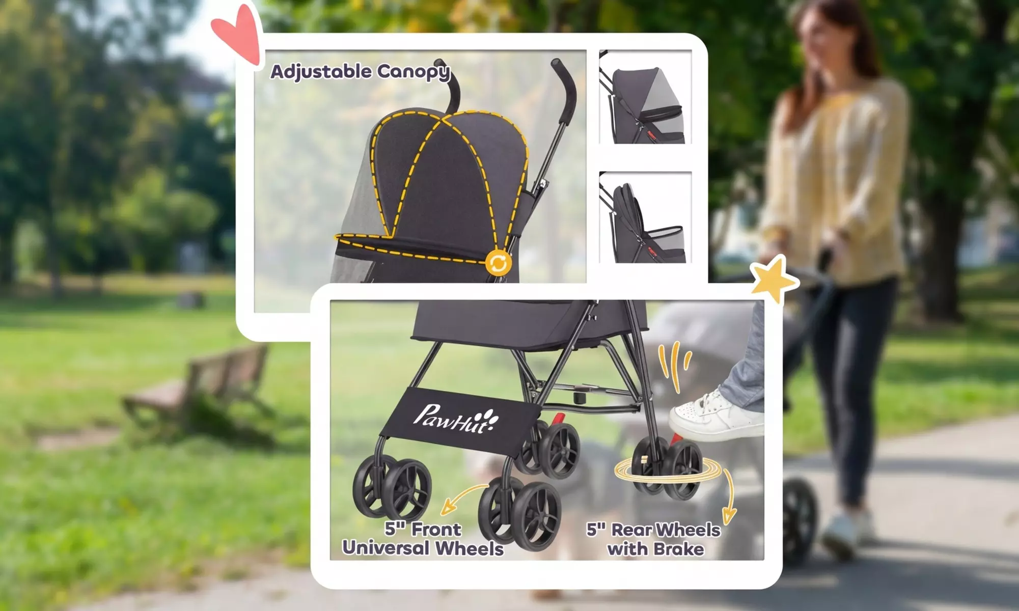 PawHut Foldable Pet Stroller with Canopy