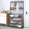 Image 5: Multi-Tier Metal Shoe Rack with Coat Hooks 