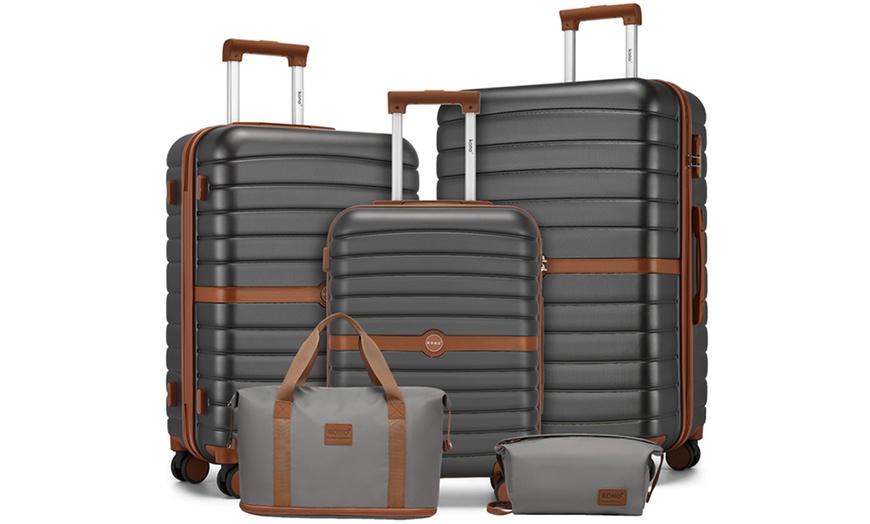 Image 1: KONO 1 or 3-Piece Grey Brown PC Luggage and Travel Bag Set 