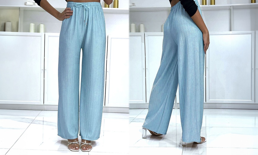 Image 9: Textured Palazzo Wide Trousers