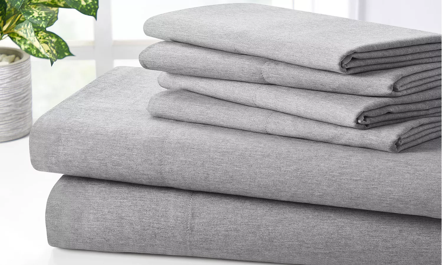 Bamboo 2000 Thread Count 6-Piece Chambray Heathered Sheet Set with SnugGrip