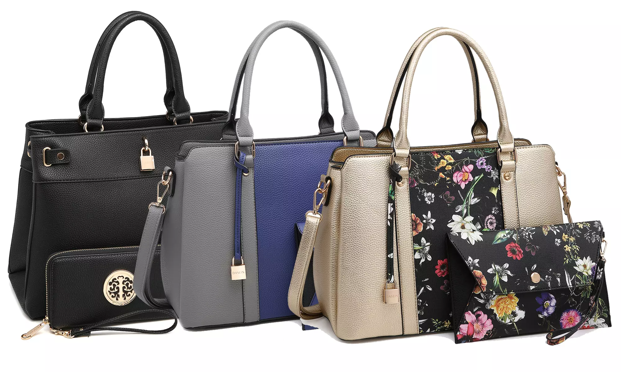 MKP Collection Padlock Two-Tone Vegan Leather Satchel Handbag with Matching Wallet - Primary Image