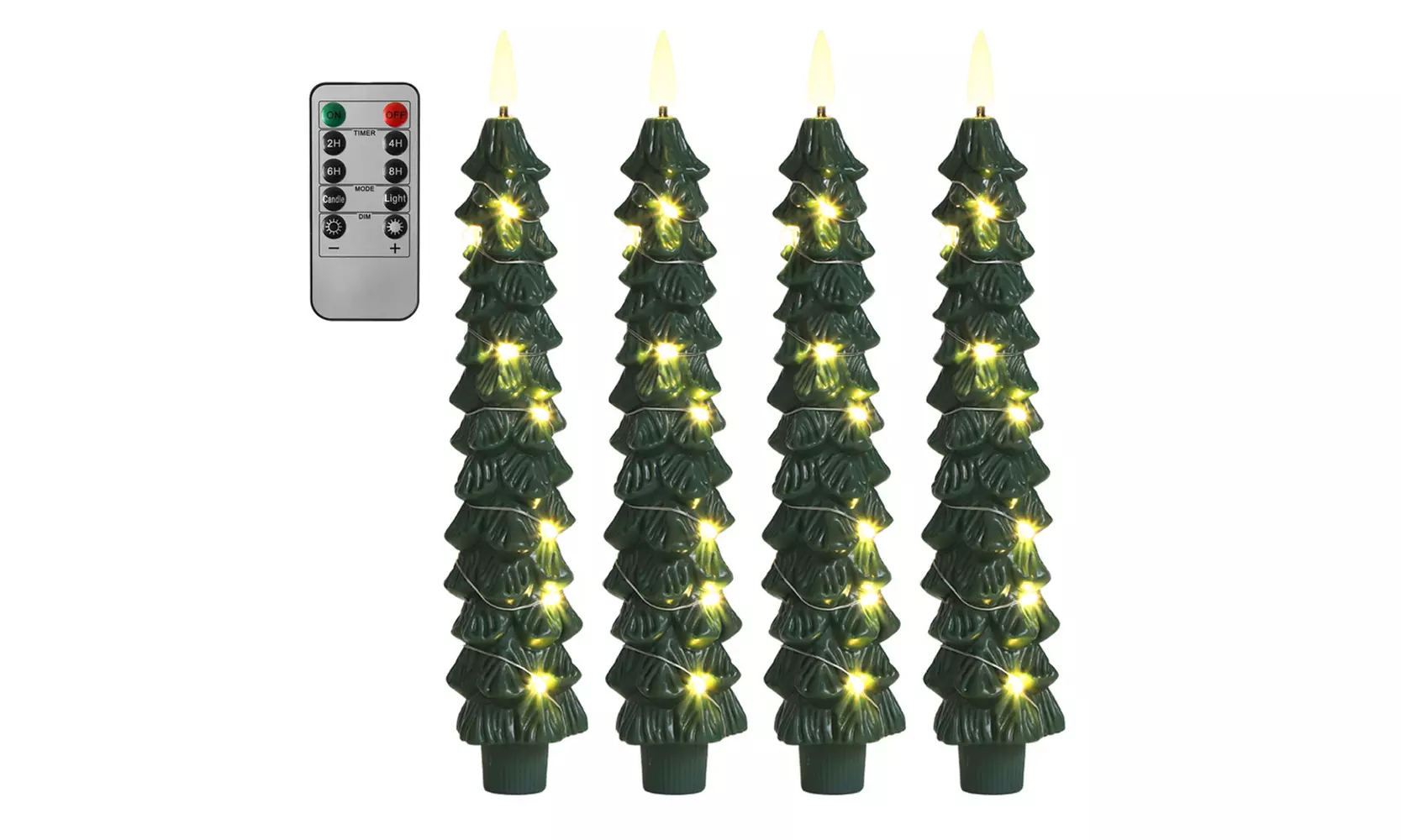 4-Pack of Christmas Tree Flameless Taper Candles with Remote Timer