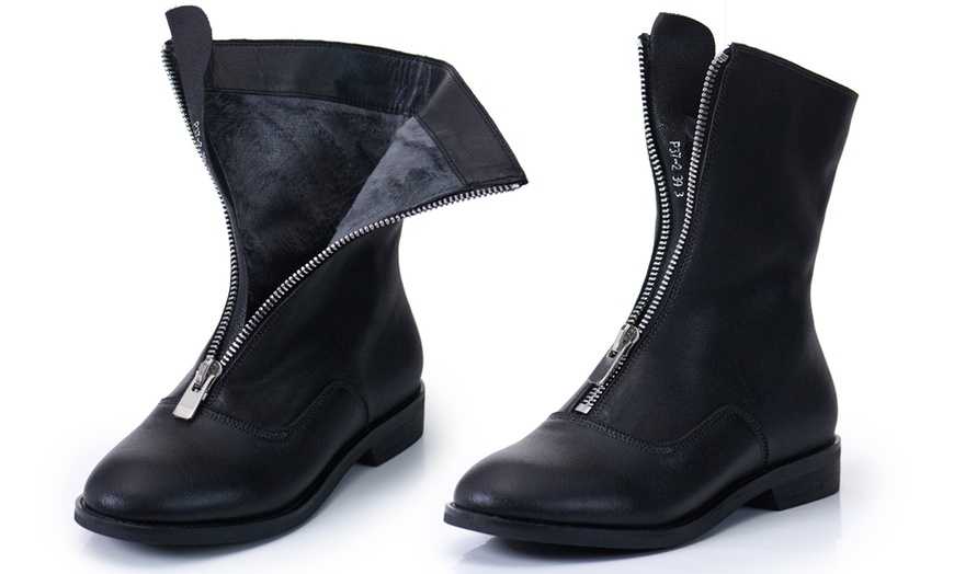 Image 17: Leather Zip Sheepskin Boots