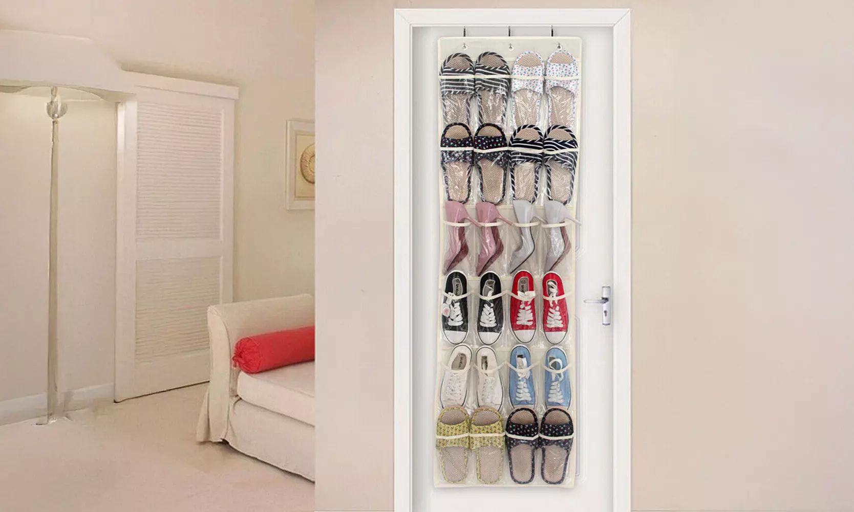 1-2 Pack 24 Wide Pockets Over the Door Shoe Organizer Hanging Shoe Holder