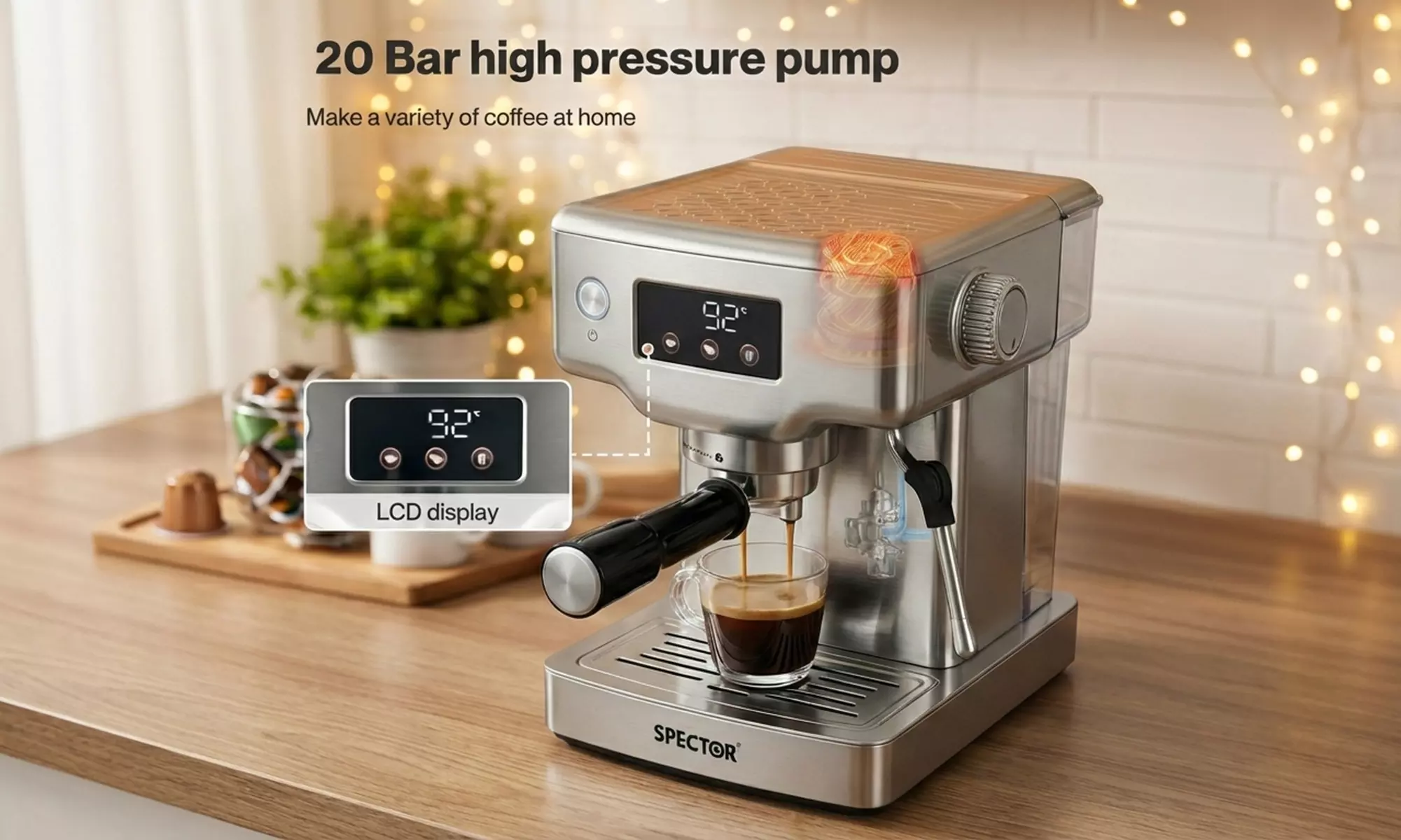 Spector Espresso Machine Series – 20-Bar Coffee Maker with Steam Wand