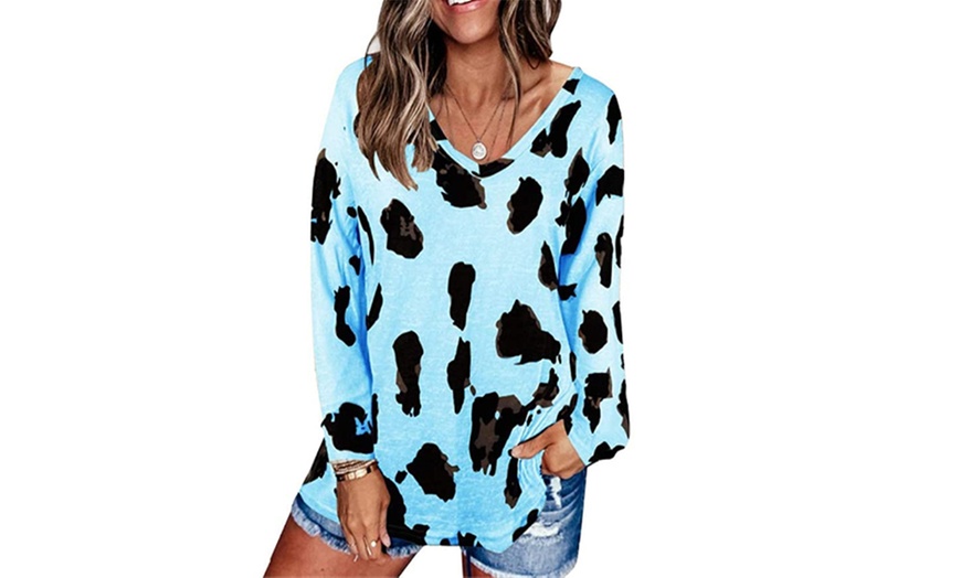 Image 9: Women's V-Neck Leopard Print Top