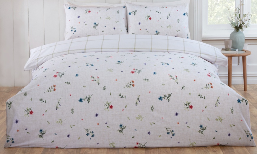 Image 1: Brushed Cotton Meadow Floral Bedding - Duvet Set or Bed Sheet Set