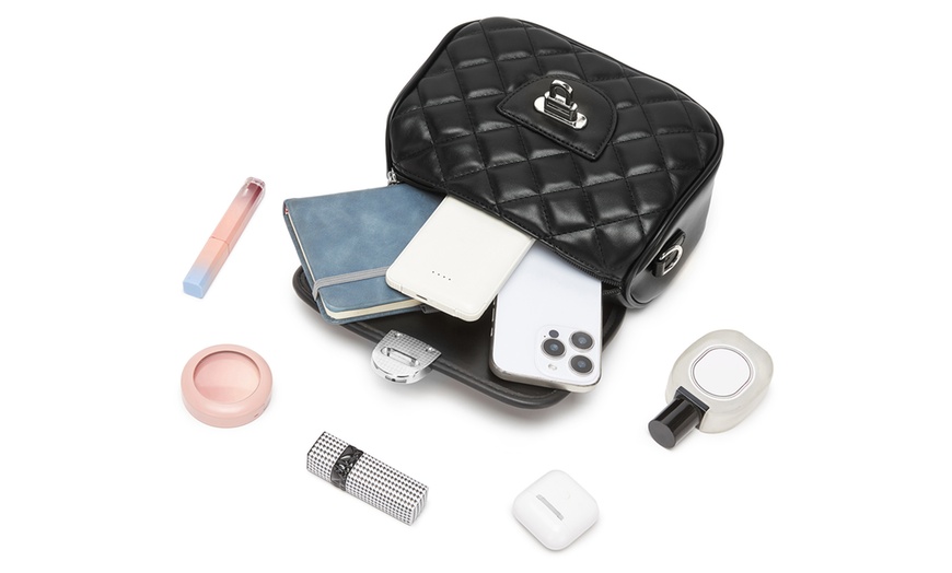 Image 13: Miss Lulu Practical Quilted PU Leather Crossbody Handbag