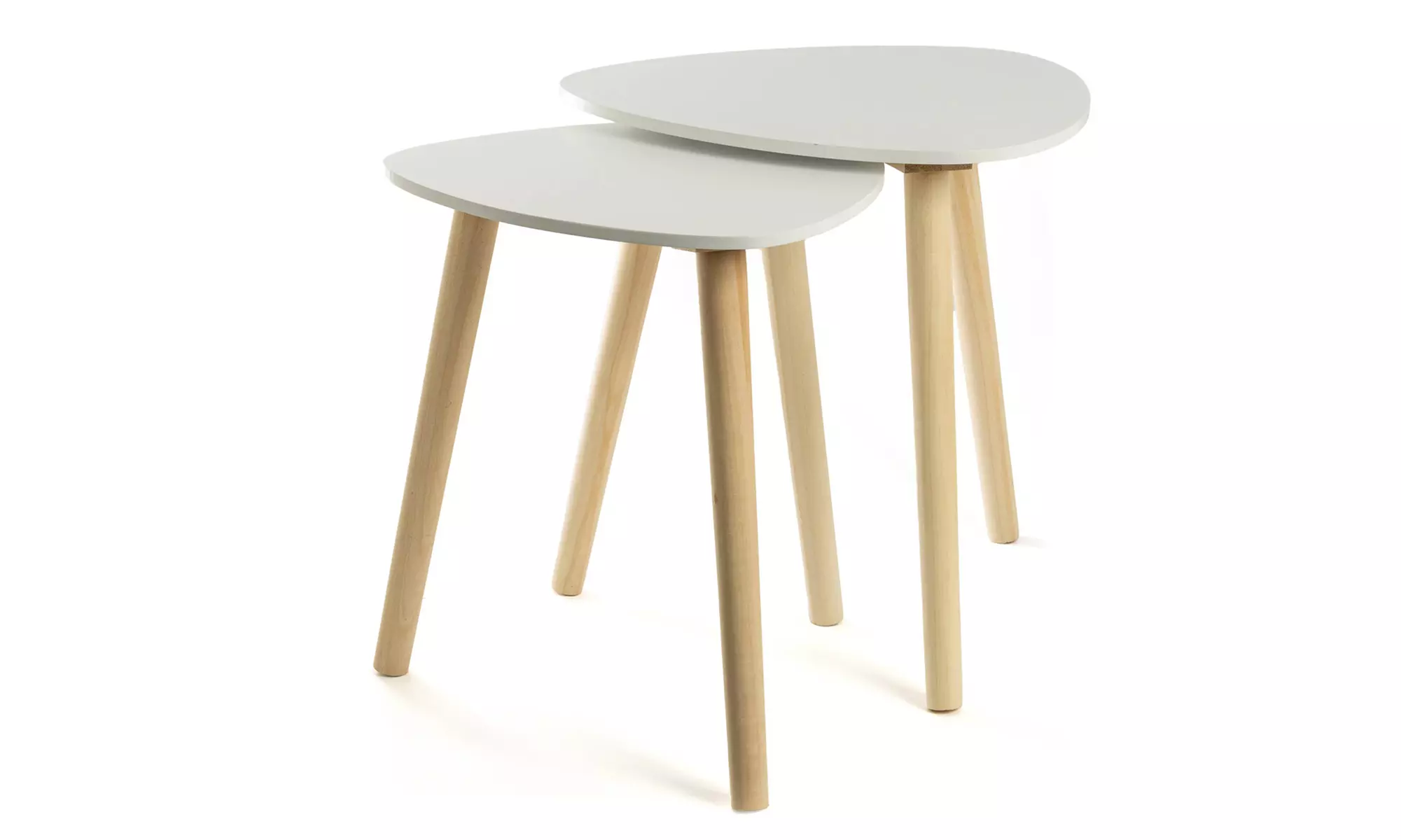 Juego de 2 mesas auxiliares de estilo nórdico en color blanco y madera