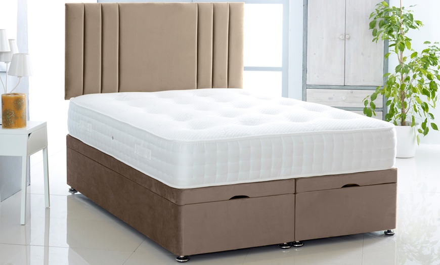 Image 9: Plush Velvet Ottoman Gas Lift Bed with Memory Spring Mattress
