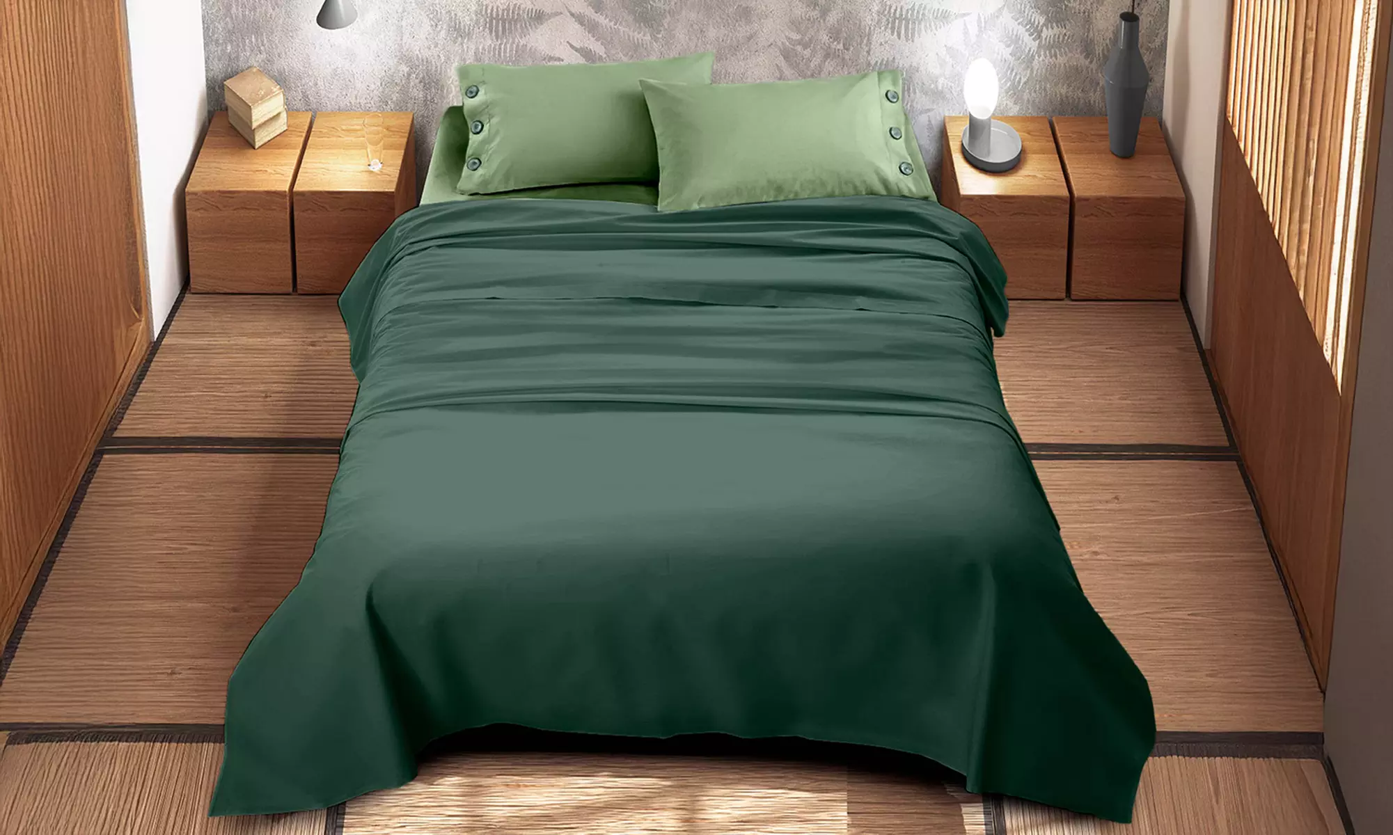 Completo lenzuola bicolore matrimoniale in cotone