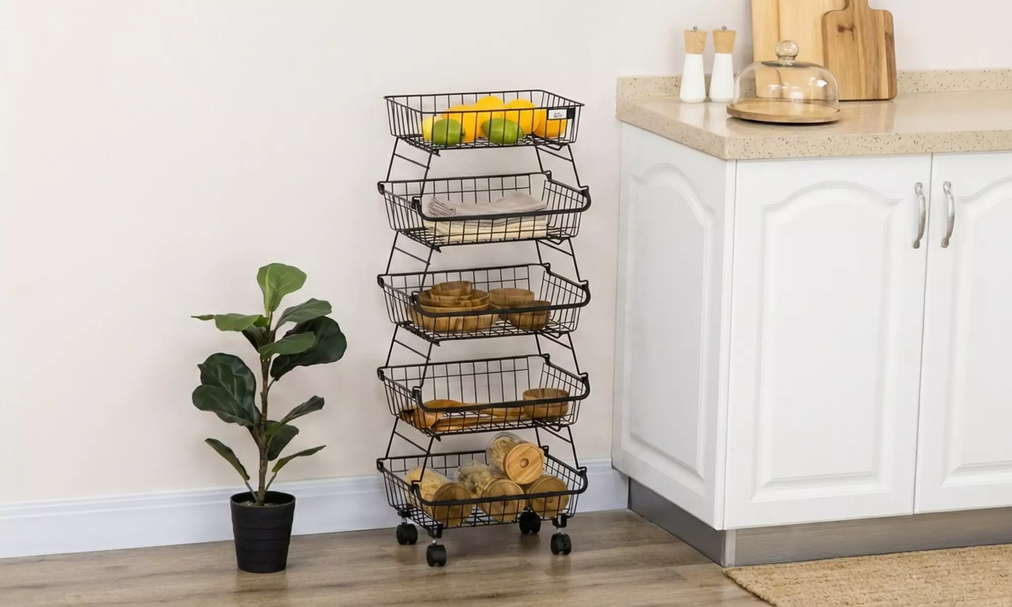 HomCom 5-Tier Steel Storage Trolley with Wheels in Black