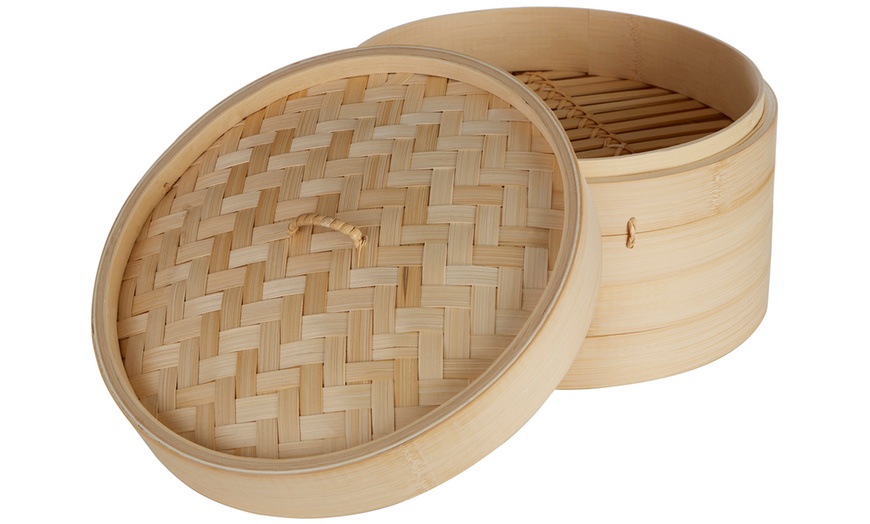 Image 2: Round Two-Tier Bamboo Steamer