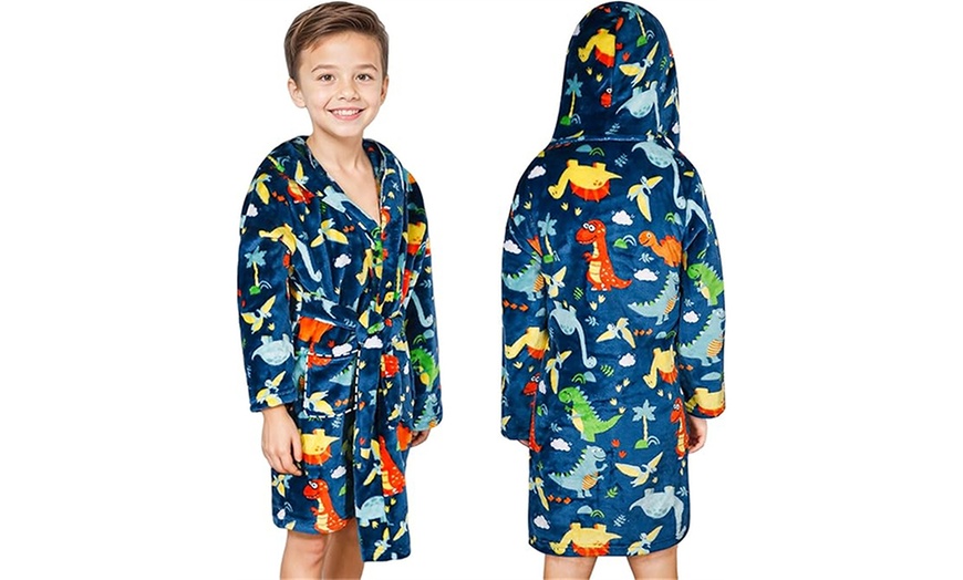 Image 4: Childern Hooded Flannel Fleece Robe