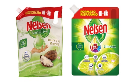 6 buste di detersivo Nelsen piatti, in formato da 1800 ml, disponibile in 2 fragranze